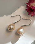 Sterling Silver 925 Teardrop Freshwater Pearl Earrings | 10.6mm x 8.6mm Pearls | Elegant Nature-Inspired Dangle Earrings