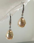 Sterling Silver 925 Teardrop Freshwater Pearl Earrings | 10.6mm x 8.6mm Pearls | Elegant Nature-Inspired Dangle Earrings