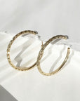 10K Gold Hoop Earrings | 25mm Wide, 1.8mm Tube | Textured Sparkling Classic Timeless Hoops