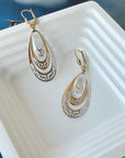 10K Two-Tone Gold Teardrop Earrings | 50mm Long, 16.8mm Wide | Elegant Greek Key Design with High Polish Finish