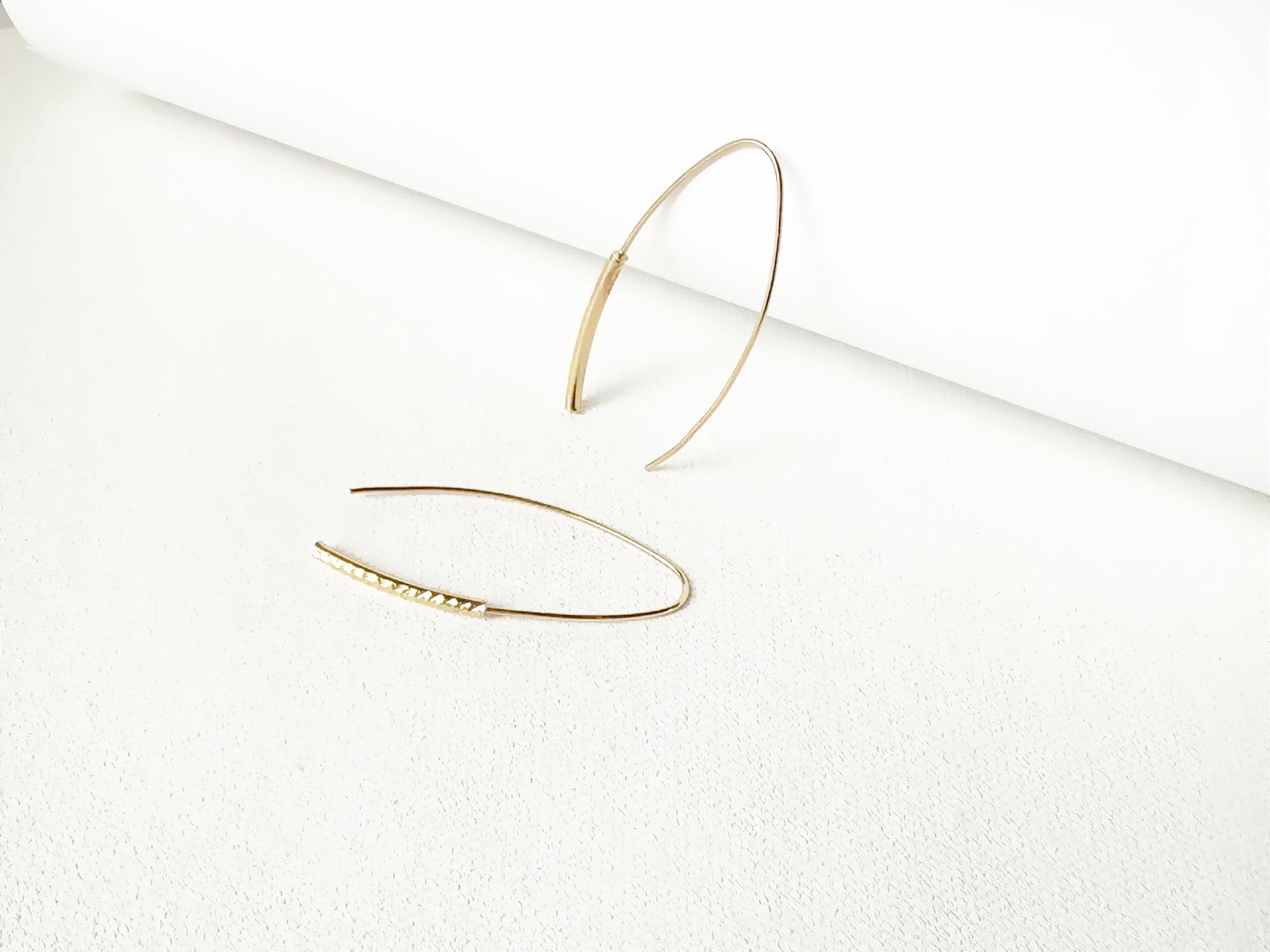 10K Yellow Gold Minimalist Hoop Earrings | 40mm Long | Chic &amp; Modern Textured Bar Design for Everyday Elegance