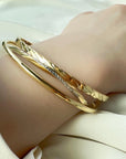 10K Two-Tone Gold Twisted Bangle | Hinged, 7.5 Inches, 2.9mm Thick | Elegant Square-Round Designs