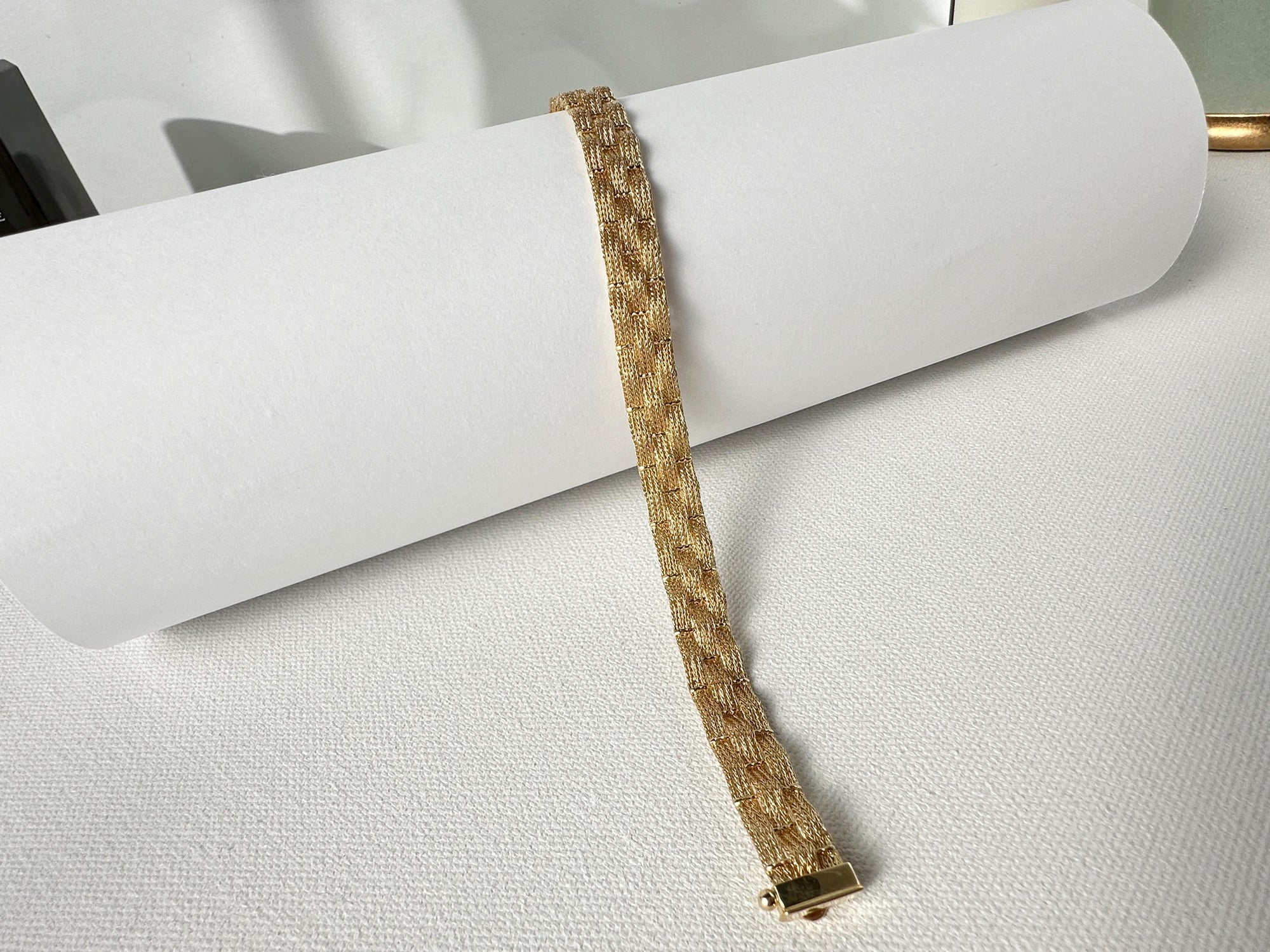 14K Gold Woven Bracelet | 7 3/4 Inches | Flexible, Luxurious Design with Yellow &amp; White Gold Hook Clasp