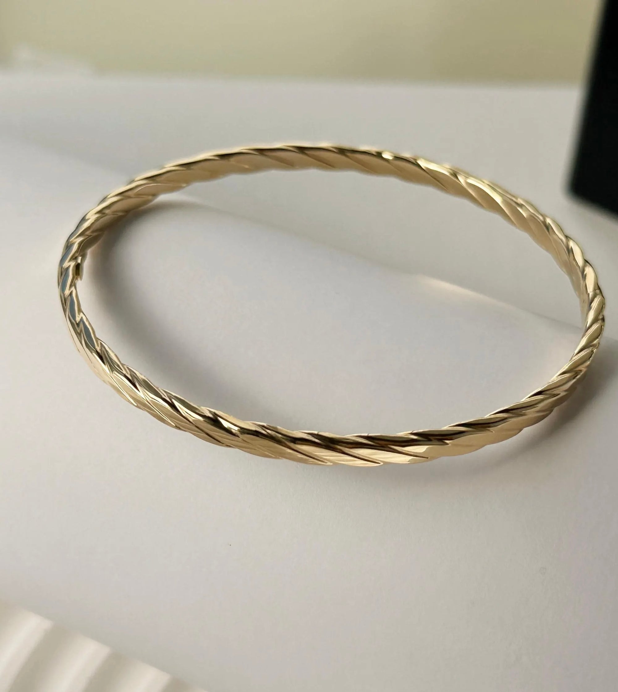 14K Yellow Gold Twisted Bangle | 8.5 Inches, 4mm Wide | Timeless &amp; Elegant Gold Bangle