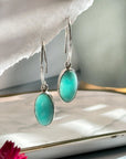 Sterling Silver Blue Larimar Natural Stone Dangle Earrings | 46.2mm Long, 11mm Wide | Elegant Nature-Inspired Gemstone Earrings