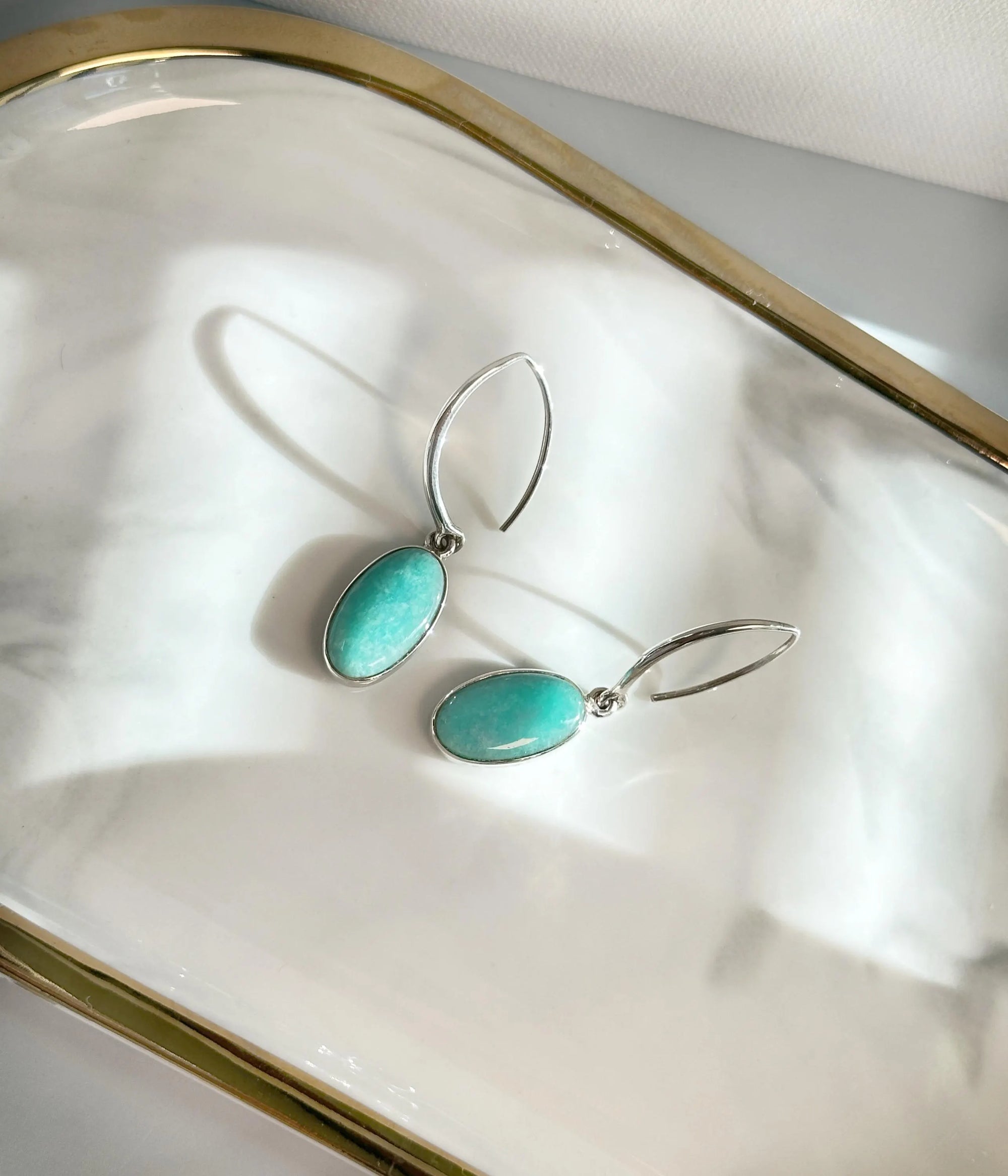 Sterling Silver Blue Larimar Natural Stone Dangle Earrings | 46.2mm Long, 11mm Wide | Elegant Nature-Inspired Gemstone Earrings