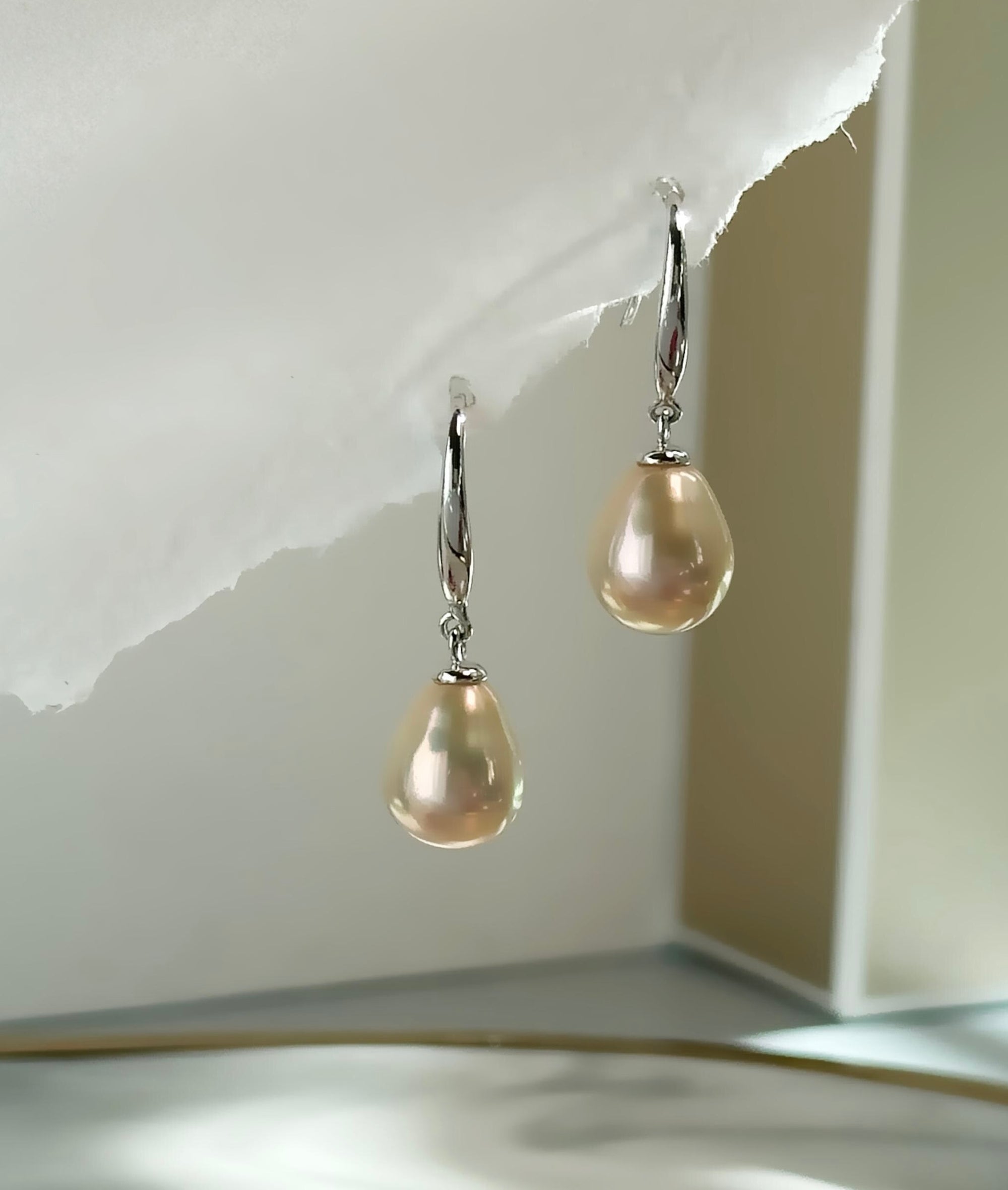 Sterling Silver 925 Teardrop Freshwater Pearl Earrings | 10.6mm x 8.6mm Pearls | Elegant Nature-Inspired Dangle Earrings