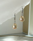 Sterling Silver 925 Teardrop Freshwater Pearl Earrings | 10.6mm x 8.6mm Pearls | Elegant Nature-Inspired Dangle Earrings