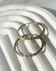 10K Gold Hoop Earrings | 25mm Wide, 1.8mm Tube | Textured Sparkling Classic Timeless Hoops