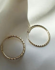 10K Gold Hoop Earrings | 25mm Wide, 1.8mm Tube | Textured Sparkling Classic Timeless Hoops