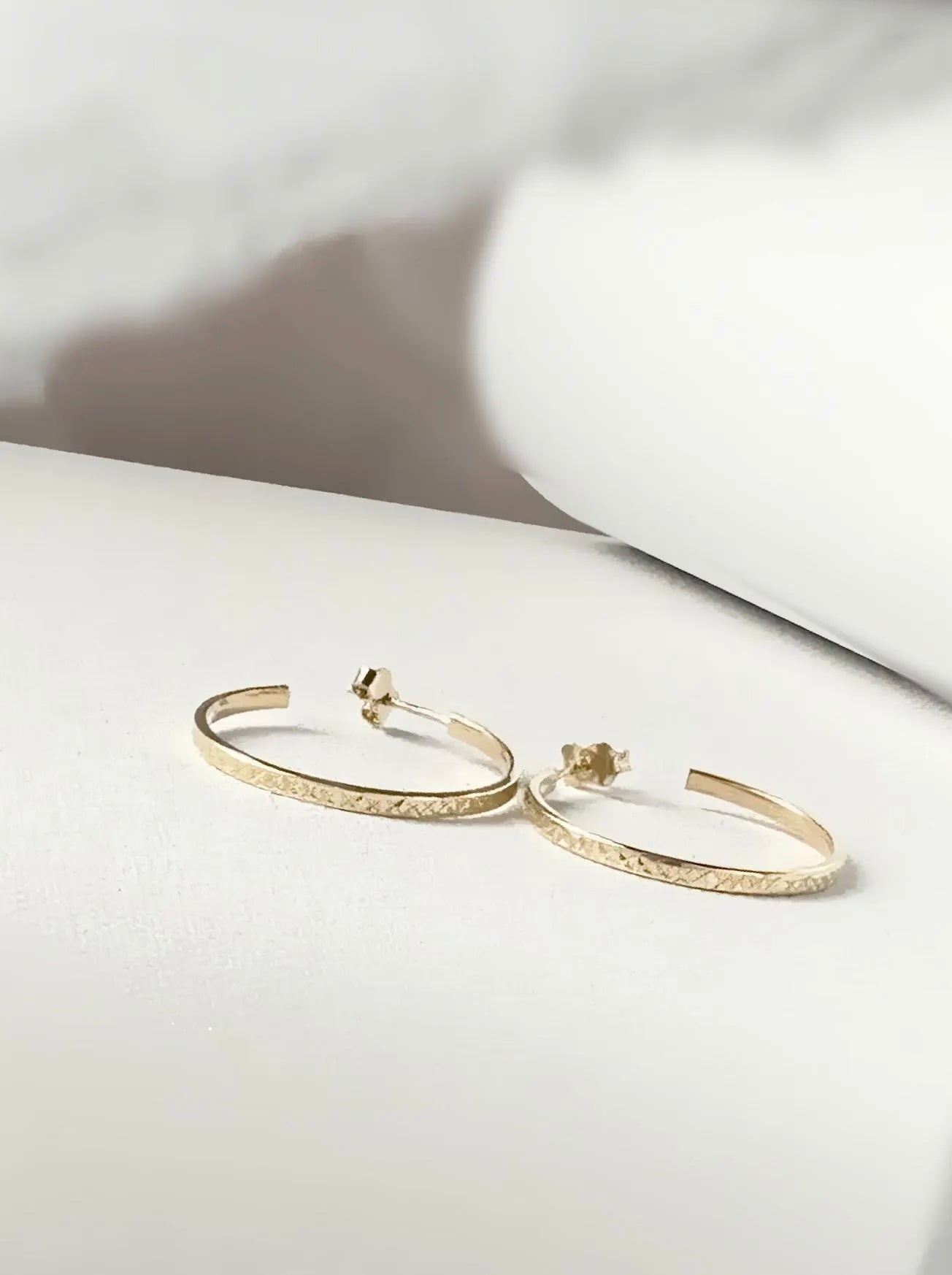 10K Yellow Gold Hoop Earrings | Textured Sparkling Classic Timeless Hoops