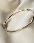 10K Two-Tone Gold Twisted Bangle | Hinged, 7.5 Inches, 2.9mm Thick | Elegant Square-Round Designs