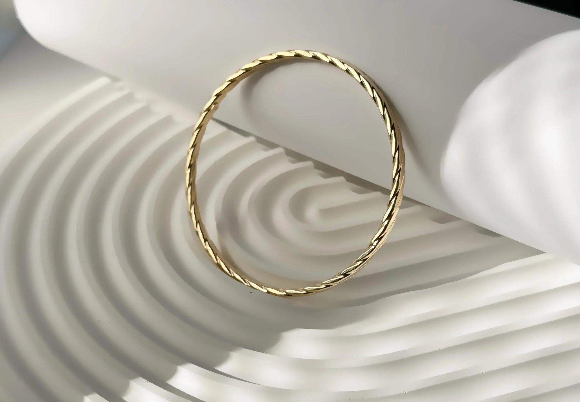 14K Yellow Gold Twisted Bangle | 8.5 Inches, 4mm Wide | Timeless &amp; Elegant Gold Bangle