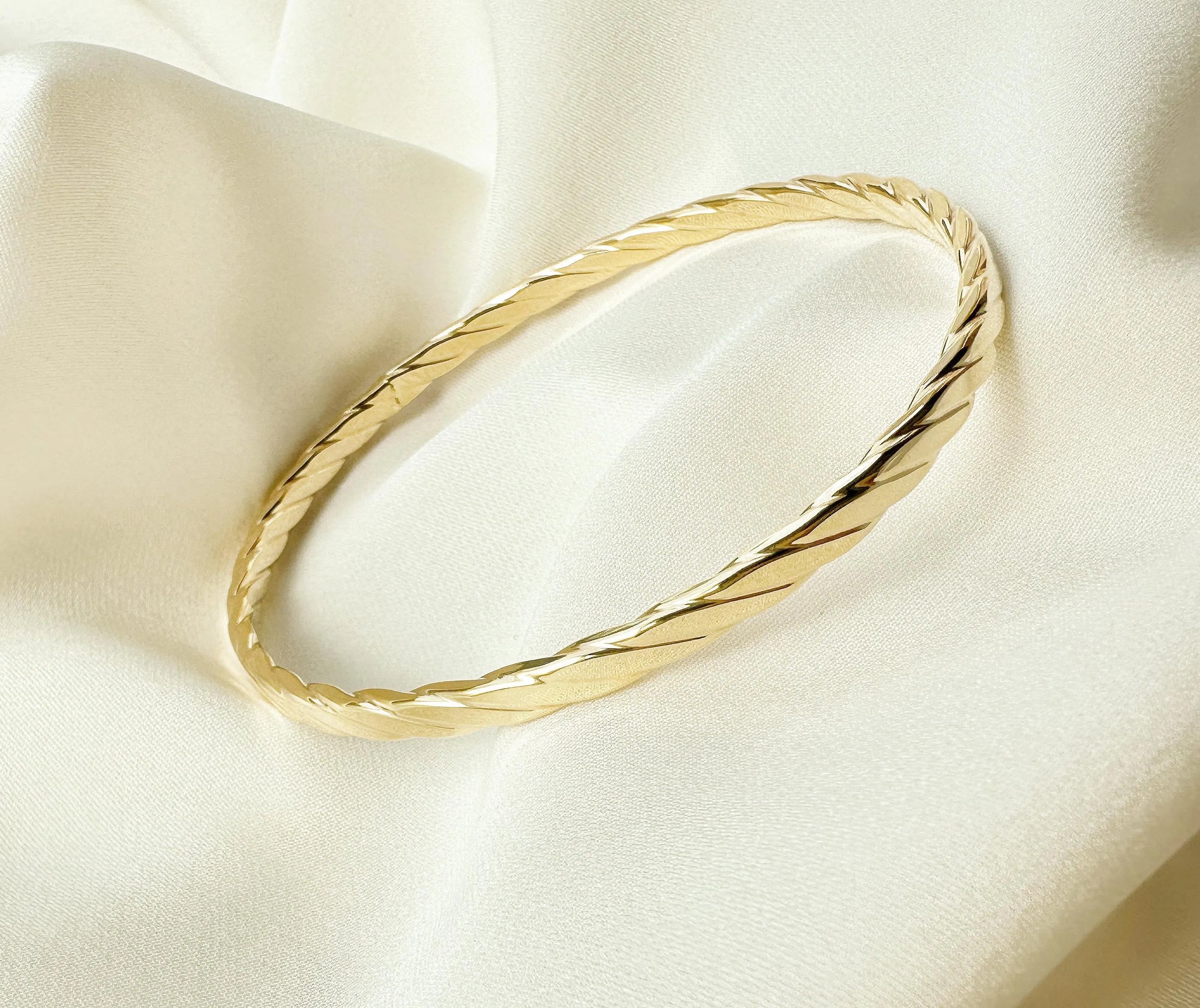 14K Yellow Gold Twisted Bangle | 8.5 Inches, 4mm Wide | Timeless &amp; Elegant Gold Bangle