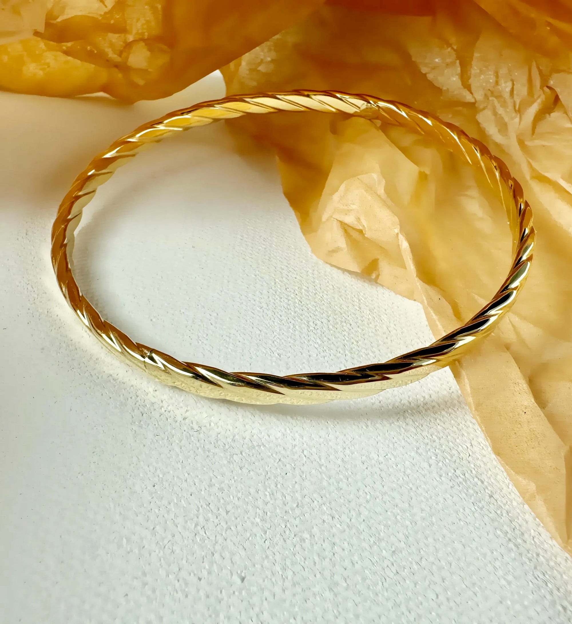 14K Yellow Gold Twisted Bangle | 8.5 Inches, 4mm Wide | Timeless &amp; Elegant Gold Bangle