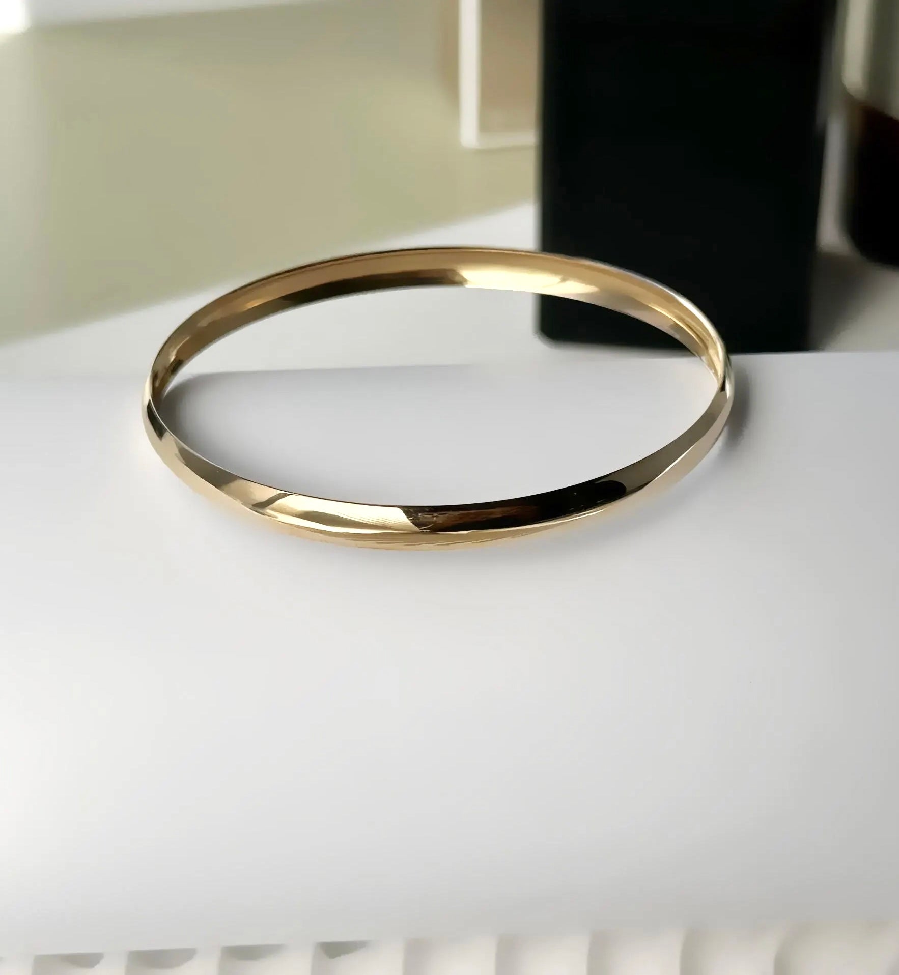 10K Yellow Gold Round Bangle | 8 Inches, 5.5mm Wide | Sleek &amp; Polished Gold Bracelet