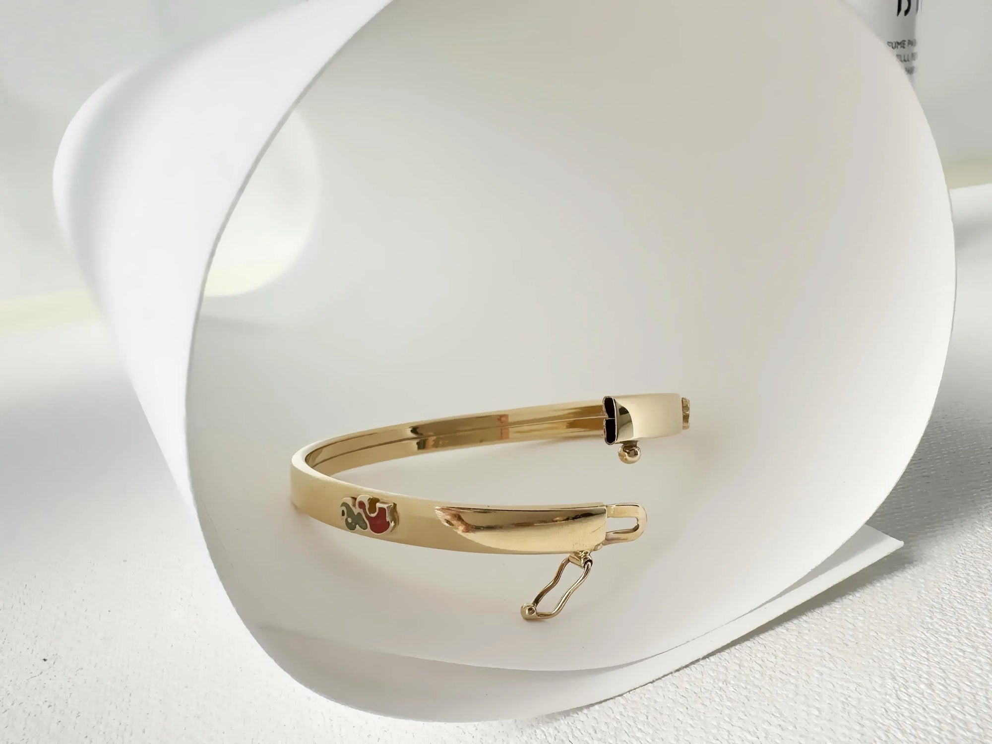 14K Yellow Gold Baby Bangle | 5.5 Inches Long, 5mm Wide | Hinged Bracelet with Elephant Charms